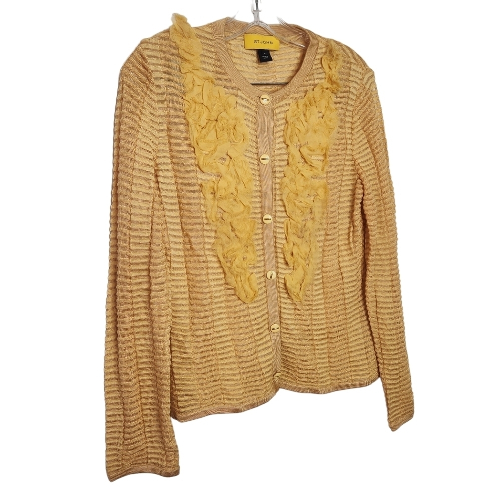 ST. JOHN Ruffle Wool Blend Cardigan - Picture 2 of 11
